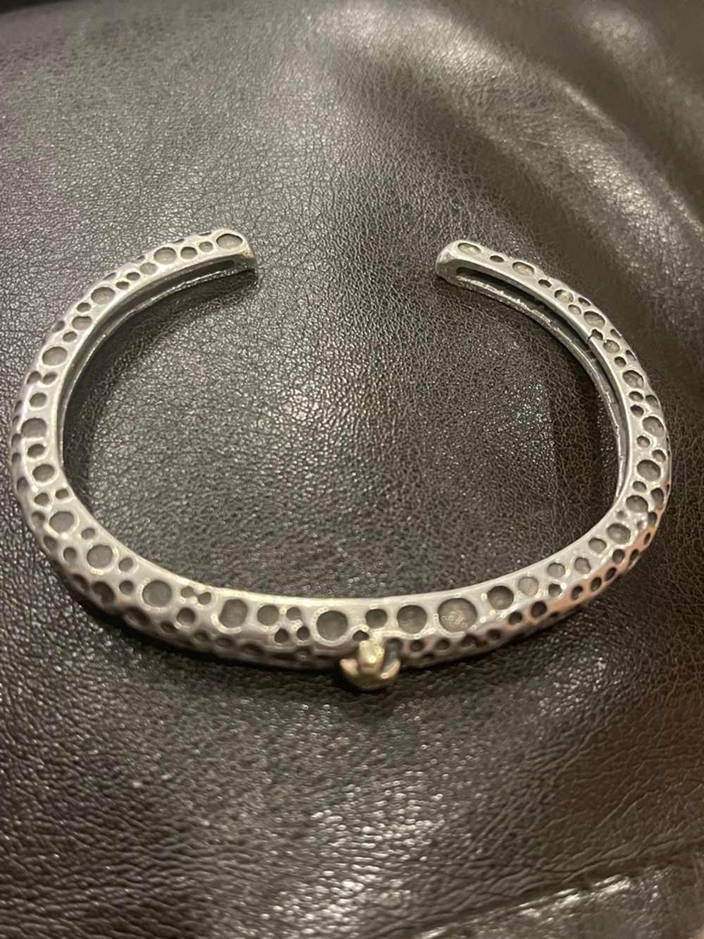 Hammered Silver-Tone Open Cuff Bracelet with Gold Accent